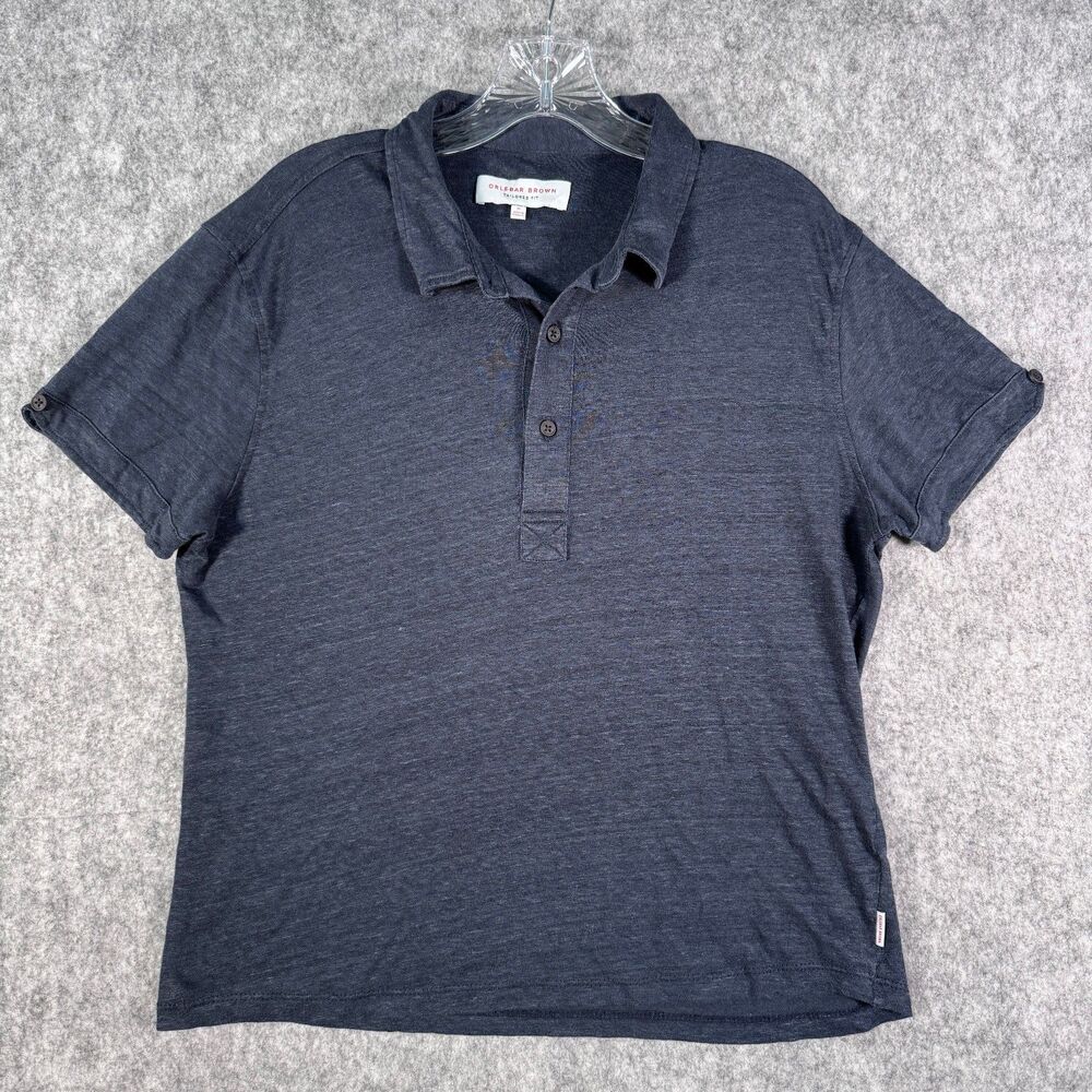 Orlebar Brown Sebastian Polo Shirt Mens XL Blue Linen Tailored Fit Slim Untucked